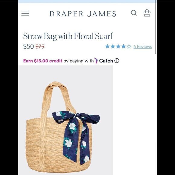 Draper James straw handbag with floral scarf - Picture 2 of 11